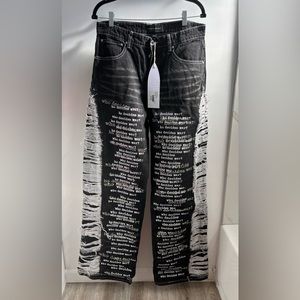 WHO DECIDES WAR Black Scripture Jeans Size 30